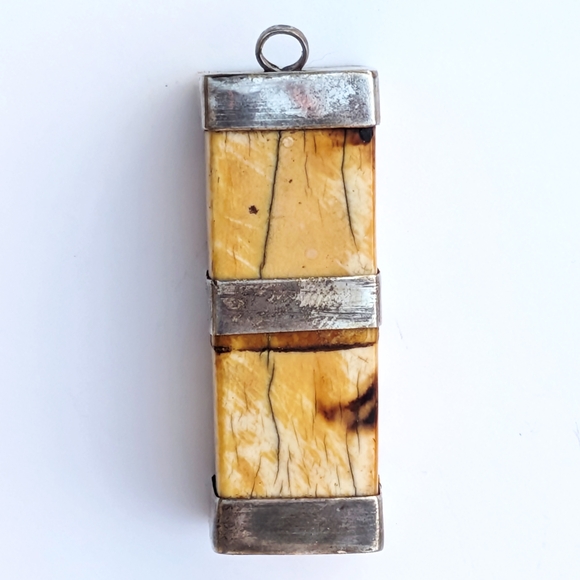 Antique Bone Tribal Pendant with Sterling Silver Detail - Picture 5 of 7